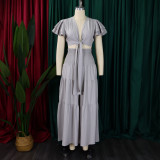 SC Plus Size Short Sleeve Tie Two Piece Pants Set GCZF-8586
