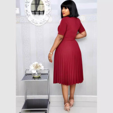 SC Plus Size Solid Color Pleated Midi Dress GCZF-D049