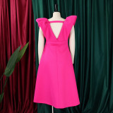 SC Plus Size Deep V Neck Solid Midi Dress GCZF-8544
