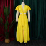 SC Plus Size Short Sleeve Tie Two Piece Pants Set GCZF-8586