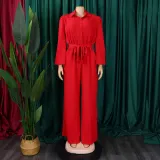 SC Plus Size Solid Color Long Sleeve Loose Jumpsuit GCZF-8596