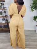 SC Plus Size Fashion V Neck Solid Jumpsuit GCZF-8592
