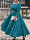 SC Plus Size Solid Color Half Sleeve Midi Dress(With Belt) GCZF-8600