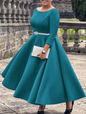 SC Plus Size Solid Color Half Sleeve Midi Dress(With Belt) GCZF-8600