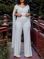 SC Plus Size V-neck Top Wide Leg Pants 2 Piece Set GCZF-8561