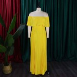 SC Plus Size Solid Color Off Shoulder Long Dress GCZF-8594