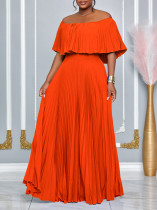 SC Plus Size Solid Color Off Shoulder Long Dress GCZF-8594