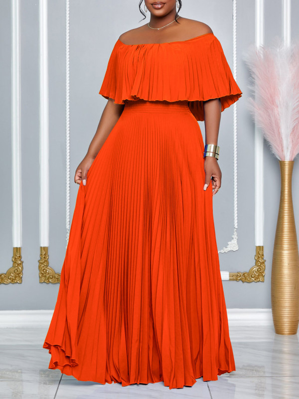 SC Plus Size Solid Color Off Shoulder Long Dress GCZF-8594