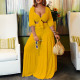 SC Plus Size Solid Color Short Sleeve Loose 2 Piece Set GCZF-8493