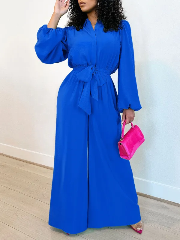 SC Plus Size Solid Color Long Sleeve Loose Jumpsuit GCZF-8596