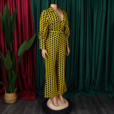 SC Plus Size Print Bubble Sleeve Tie Jumpsuit GCZF-8559