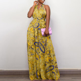 SC Plus Size Print Halter Backless Jumpsuit GCZF-8487