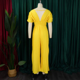 SC Plus Size Fashion V Neck Solid Jumpsuit GCZF-8592