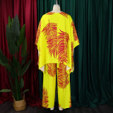 SC Plus Size V Neck Loose Print Two Piece Pants Set GCZF-8584