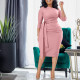 SC Plus Size Pleated 3/4 Sleeve Solid Midi Dress GCZF-8516