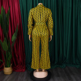 SC Plus Size Print Bubble Sleeve Tie Jumpsuit GCZF-8559