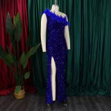 SC Plus Size Feather Patchwork Sequin Maxi Dress GCZF-8591