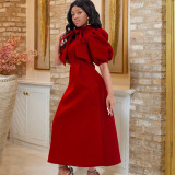 SC Plus Size Solid Color Bow Tie Midi Dress GCZF-D235-C1
