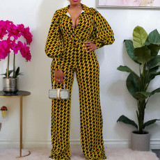 SC Plus Size Print Long Sleeve Straight Jumpsuit GCZF-8442