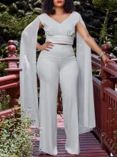 SC Plus Size V-neck Top Wide Leg Pants 2 Piece Set GCZF-8561