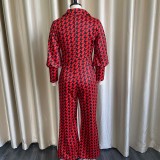 SC Plus Size Print Long Sleeve Straight Jumpsuit GCZF-8442