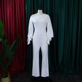 SC Plus Size Long Sleeve Solid Slash Shoulder Jumpsuit GCZF-8425