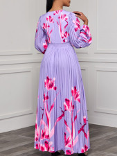 SC Plus Size V Neck Long Sleeve Pleated Long Dress GCZF-8582