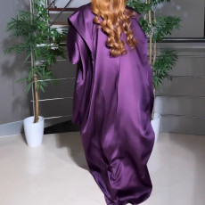SC Plus Size Pleated V Neck Split Maxi Dress NY-10917