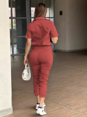 SC Solid Color Lapel Single-breasted Jumpsuit GWDS-240787