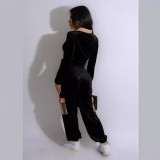 SC Printed Patchwork Gold Velvet Long Sleeve Pants Set TE-4713