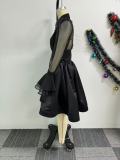 SC Plus Size Mesh Patchwork Shirt Two Piece Skirts Set NY-10918