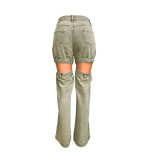 SC Washed Hollow Out Staight Jeans LX-5538