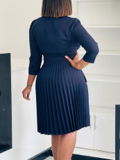 SC Plus Size Solid Color Press Pleated Midi Dress GATE-543