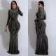 SC Long Sleeve Mesh Hot Drill Maxi Dress BY-6863