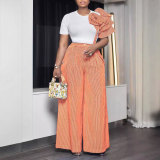 SC Plus Size Short Sleeve Stripe Loose Two Piece Pants Set NY-3271