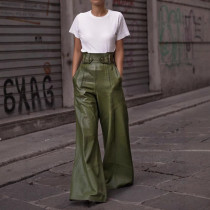 SC Fashion High Waist PU Leather Flare Pants GWDS-241022