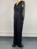 SC Mesh Sleeve Patchwork Loose Jumpsuit GWDS-240892