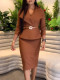 SC Solid Color Lapel Pencil Skirt 2 Piece Set GATE-542