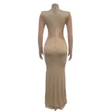 SC Long Sleeve Mesh Hot Drill Maxi Dress BY-6863