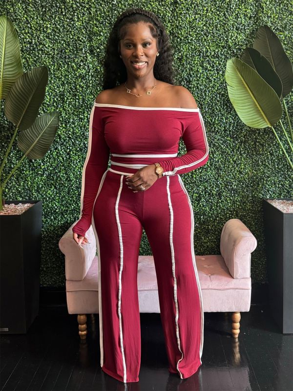 SC One Shoulder Long Sleeve Two Piece Pants Set GFDY-1315