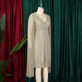 SC Plus Size V Neck Long Sleeve Midi Dress GMLF-3305