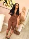 SC Solid Color Slash Shoulder Tie Two Piece Pants Set YUEM-320390