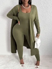 SC Solid Color Long Coat And Sleeveless Jumpsuit Suit GQYD-410