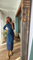 SC Long Sleeve Single-breasted Denim Midi Dress GYAN-29283