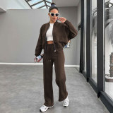 SC Solid Color Padded Zipper Coat Pants Suit SSNF-211472