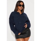 SC Fashion Lapel Solid Color Long Sleeve Knits Sweater ASL-6762