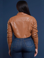 SC Fashion Long Sleeve Lapel PU Leather Coat BS-1374