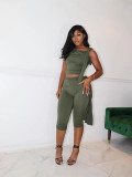 SC Pre Order: About 7 work days shipping Solid Color Slash Shoulder Tie Two Piece Pants Set YUEM-320390