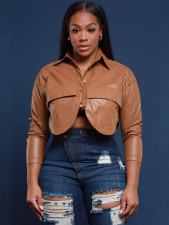 SC Fashion Long Sleeve Lapel PU Leather Coat BS-1374