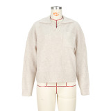 SC Fashion Lapel Solid Color Long Sleeve Knits Sweater ASL-6762